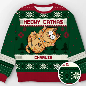Sweat-shirt personnalisé « Holly Jolly Catmas » pour chat, moche et personnalisé, en laine, unisexe, cadeau de Noël pour les propriétaires et les amoureux des animaux.