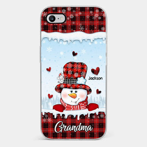 Les grands-mères sont des bonhommes de neige au cœur indéfectible ! Coque de téléphone transparente personnalisée pour la famille ! Cadeau de Noël pour grand-mère