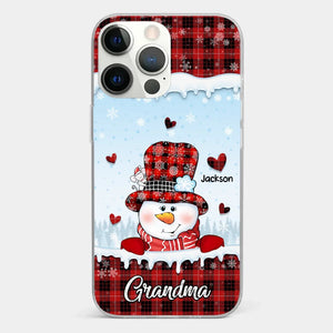 Les grands-mères sont des bonhommes de neige au cœur indéfectible ! Coque de téléphone transparente personnalisée pour la famille ! Cadeau de Noël pour grand-mère