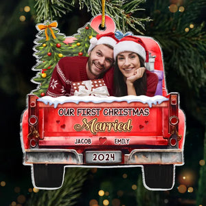Photo personnalisée Premier Noël, Amour éternel - Ornement personnalisé pour couple - Forme personnalisée en acrylique - Cadeau de Noël pour mari et femme, anniversaire, premier Noël