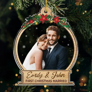 Photo personnalisée « Notre premier Noël est un rêve devenu réalité » - Ornement personnalisé pour couple - Forme personnalisée en acrylique - Cadeau de Noël pour mari et femme, anniversaire, premier Noël