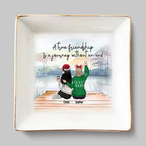 Une véritable amitié est un voyage sans fin - Plat à bijoux personnalisé Bestie - Cadeau de Noël pour meilleures amies, meilleures amies et sœurs