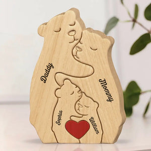 La famille est l'un des chefs-d'œuvre de la nature - Puzzle en bois personnalisé en forme d'ours - Sculptures d'animaux en bois, ornements de table en sculpture sur bois, décoration en bois sculpté - Cadeau pour les membres de la famille