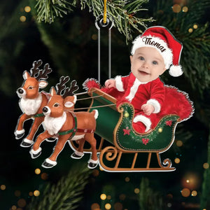 Photo personnalisée du petit Père Noël, venue apporter la magie des fêtes - Décoration personnalisée pour la famille - Acrylique en forme personnalisée - Cadeau de Noël pour bébé, enfant, nouveau-né, premier Noël