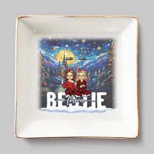 Les amis qui passent leurs vacances en traîneau ensemble - Plat à bijoux personnalisé pour les meilleures amies - Cadeau de Noël pour les meilleures amies, les meilleures amies et les sœurs