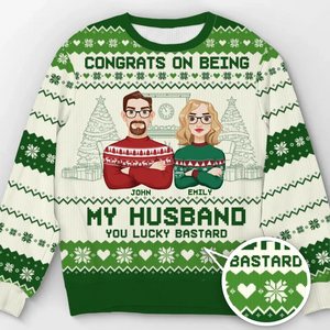 Félicitations pour être mon mari ! Sweat-shirt personnalisé pour couple, moche et personnalisé, pull en laine unisexe, cadeau de Noël pour mari et femme, anniversaire