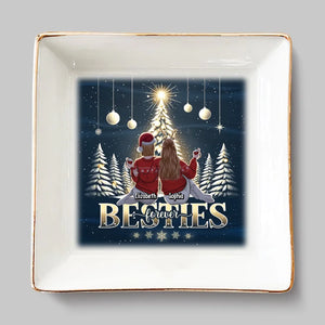 Joyeuses fêtes à mes amies en traîneau ou à ma mort ! Plat à bijoux personnalisé pour mes amies, mes meilleures amies et mes sœurs. Cadeau de Noël pour les meilleures amies, les meilleures amies et les sœurs.