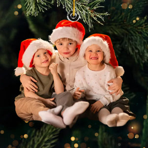 Photo personnalisée « Restez calme et passez un joyeux Noël » - Ornement personnalisé pour la famille - Forme personnalisée en acrylique - Cadeau de Noël pour les membres de la famille, les frères et sœurs