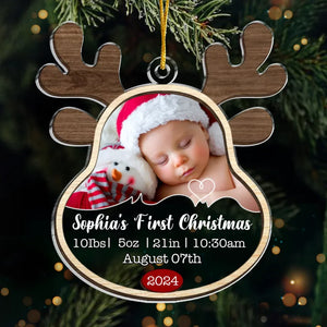 Photo personnalisée Mon premier Noël - Décoration familiale personnalisée - Acrylique de forme personnalisée - Cadeau de Noël pour bébé, enfant, nouveau-né, premier Noël