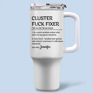 Le solutionneur de problèmes à tête froide - Gobelet personnalisé en acier inoxydable de 1 134 ml avec poignée - Cadeau de Noël pour collègues, collègues de travail et collègues
