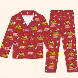 Photo personnalisée « Accro au frisson » - Pyjama personnalisé de pêche - Cadeau de Noël pour les amateurs de pêche, pêcheurs