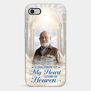 Photo personnalisée : « Un gros morceau de mon cœur vit au paradis » – Étui de téléphone transparent personnalisé commémoratif – Cadeau de condoléances pour les membres de la famille