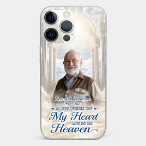 Photo personnalisée : « Un gros morceau de mon cœur vit au paradis » – Étui de téléphone transparent personnalisé commémoratif – Cadeau de condoléances pour les membres de la famille