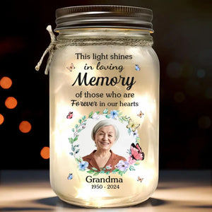 Photo personnalisée « Votre amour continue d'illuminer mes journées » - Lampe commémorative personnalisée en pot Mason - Cadeau de condoléances, cadeau de Noël pour les membres de la famille