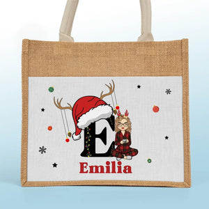 Tout ce que je veux pour Noël, c'est être avec ma famille - Sacs fourre-tout personnalisés pour la famille, sacs fourre-tout en jute, sacs de plage - Cadeau de Noël pour les membres de la famille