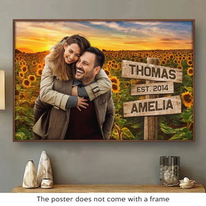 Photo personnalisée « Je t'aime comme le tournesol aime le soleil » - Affiche horizontale personnalisée pour couple - Cadeau pour mari et femme, anniversaire