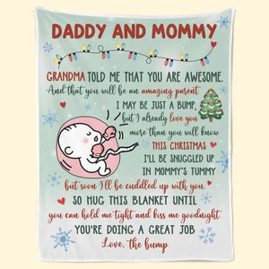 Couverture personnalisée pour toute la famille, bisous et coups de pied depuis le ventre rond ! Cadeau de naissance, premier Noël, cadeau de Noël pour la première maman