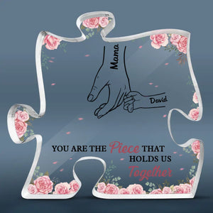 Mama’s Hand, My First And Forever Hold - Family Personalized Custom Puzzle Shaped Acrylic Plaque - Gift For Mom, Grandma