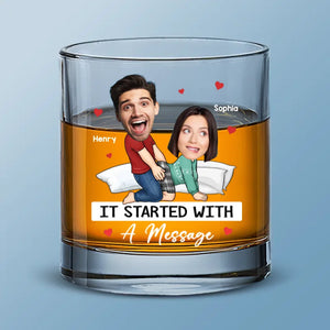 Photo personnalisée : tout a commencé par un message – Verre à whisky personnalisé pour couple – Cadeau pour mari et femme, anniversaire