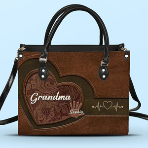 Mon cœur appartient à mes petits-enfants - Sac à main en cuir personnalisé pour la famille - Cadeau pour maman, grand-mère