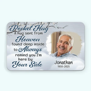 Photo personnalisée « Un câlin envoyé du ciel » - Carte portefeuille personnalisée en aluminium commémorative - Cadeau de condoléances pour les membres de la famille