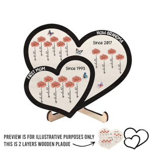 Deux générations d'amour - Plaque en bois personnalisée à 2 couches avec support - Cadeau pour maman et grand-mère