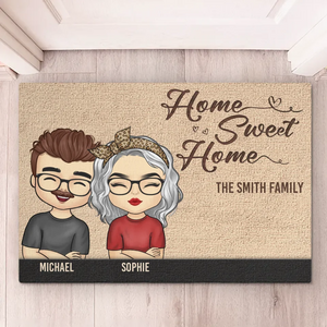 Le bonheur est dans un foyer douillet - Tapis décoratif personnalisé pour la maison - Cadeau de pendaison de crémaillère pour les membres de la famille