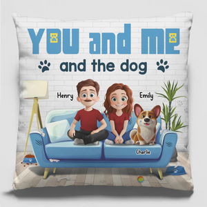 Toi, moi et le chien - Coussin personnalisé pour couple - Cadeau pour mari, femme, anniversaire, propriétaires d'animaux, amoureux des animaux
