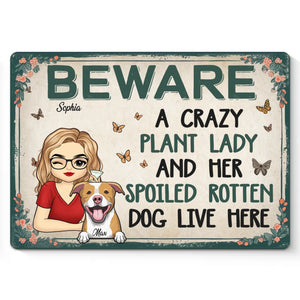Une folle aux plantes - Plaque en métal personnalisée pour chien - Cadeau de pendaison de crémaillère pour propriétaires et amoureux des animaux