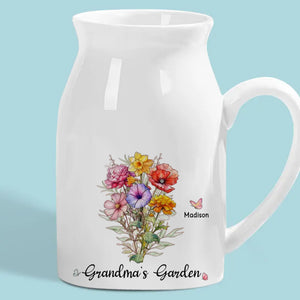 Dans le jardin de grand-mère, l'amour fleurit toujours - Vase à fleurs personnalisé pour la décoration intérieure de la famille - Cadeau de pendaison de crémaillère pour maman et grand-mère