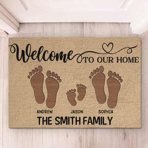Bienvenue chez nous, là où l'amour commence - Tapis décoratif personnalisé pour la maison - Cadeau de pendaison de crémaillère pour les membres de la famille