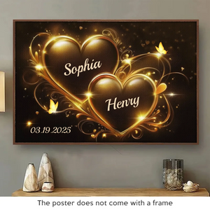Deux cœurs battant à l'unisson - Affiche horizontale personnalisée pour couple - Cadeau pour mari et femme, anniversaire