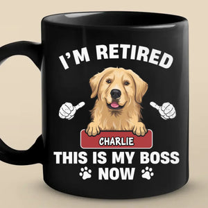Les chiens ont des propriétaires, les chats ont du personnel - Tasse noire personnalisée pour chien et chat - Cadeau de remerciement et de départ à la retraite pour collègues, collègues de travail, propriétaires d'animaux et amoureux des animaux