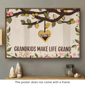 Dans chaque cœur, l'amour d'une famille - Affiche horizontale personnalisée pour la famille - Cadeau pour maman, grand-mère