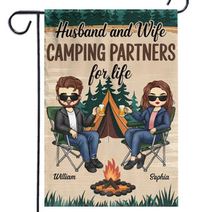 Le bonheur, c'est camper avec vous ! Drapeau personnalisé pour couple ! Cadeau pour mari, femme et amoureux du camping.