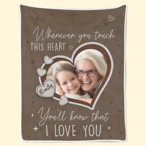 Couverture personnalisée avec photo « Touchez ce cœur, ressentez notre amour » - Cadeau pour maman et grand-mère