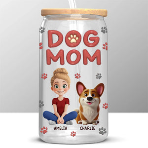 Happiness Is A Wagging Tail - Dog & Cat Personalized Custom Glass Cup, Iced Coffee Cup - Gift For Pet Owners, Pet Lovers