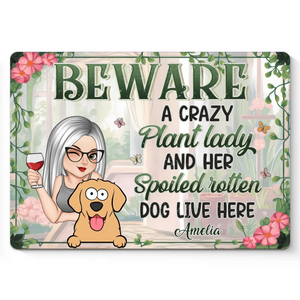 Dans un monde de plantes et de pattes - Plaque en métal personnalisée pour chien - Cadeau de pendaison de crémaillère pour propriétaires et amoureux des animaux