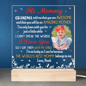 Photo personnalisée « Je t'entends dire que tu m'aimes » - Lampe LED 3D personnalisée en forme de famille - Cadeau pour la fête des mères, baby shower, première maman