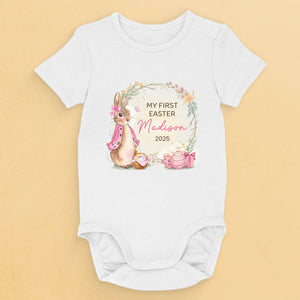 Bunny Kisses & Springtime Wishes - Family Personalized Custom Baby Onesie - Easter Gift For Baby Kids, Newborn Baby