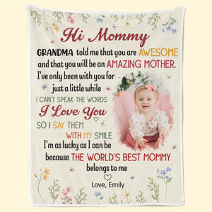 Couverture personnalisée avec photo « La meilleure maman du monde m'appartient » - Couverture personnalisée pour la famille - Cadeau pour la fête des mères, la fête prénatale, la première maman