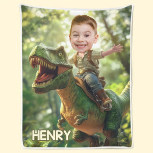 Couverture personnalisée avec photo « Rugissez comme un dinosaure » - Cadeau pour enfants