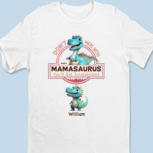 Ne plaisante pas avec Mamasaurus et son équipe de dinosaures - T-shirt unisexe personnalisé pour la famille, t-shirt premium, sweat à capuche - Cadeau de fête des mères pour maman, grand-mère