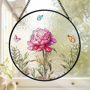 Son amour fleurit en toute saison - Attrape-soleil personnalisé à suspendre pour vitrail familial - Fête des Mères, cadeau pour maman, grand-mère