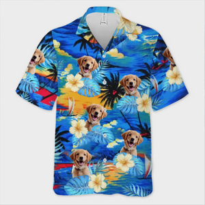 Chemise hawaïenne personnalisée avec photo en vraie fourrure, je suis en vacances ! Chemise hawaïenne tropicale unisexe personnalisée pour chien et chat ! Cadeau de vacances d'été, cadeau pour propriétaires d'animaux et amoureux des animaux.