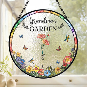 Sunshine, Petals And Grandma’s Love - Family Personalized Custom Stained Glass Window Hanging Suncatcher - Mother's Day, Gift For Mom, Grandma