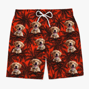 Short de plage hawaïen personnalisé avec photo « Pawty au paradis » pour chien et chat, motif tropical Aloha, idéal pour les vacances d'été. Cadeau idéal pour les propriétaires et les amoureux des animaux.