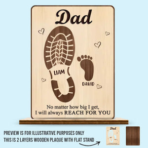 Vos pas ont façonné notre voyage - Plaque en bois personnalisée à 2 couches avec support plat - Cadeau de pendaison de crémaillère pour papa et grand-père
