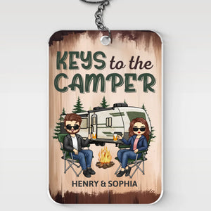 Porte-clés personnalisé en acrylique « Happy Campers » - Cadeau pour mari, femme, anniversaire, amoureux du camping