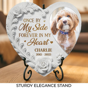 Photo personnalisée Repose en paix, mon fidèle compagnon - Pierre commémorative personnalisée en forme de cœur - Cadeau de condoléances pour les propriétaires d'animaux et les amoureux des animaux